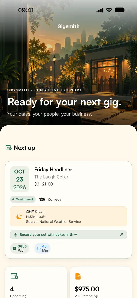 Gigsmith app screen 1