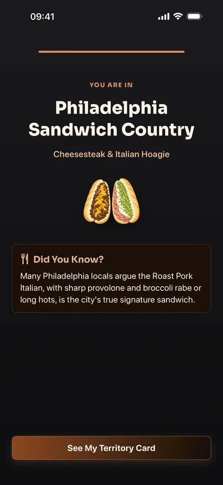 Sandwich Wayfinder app screen 1