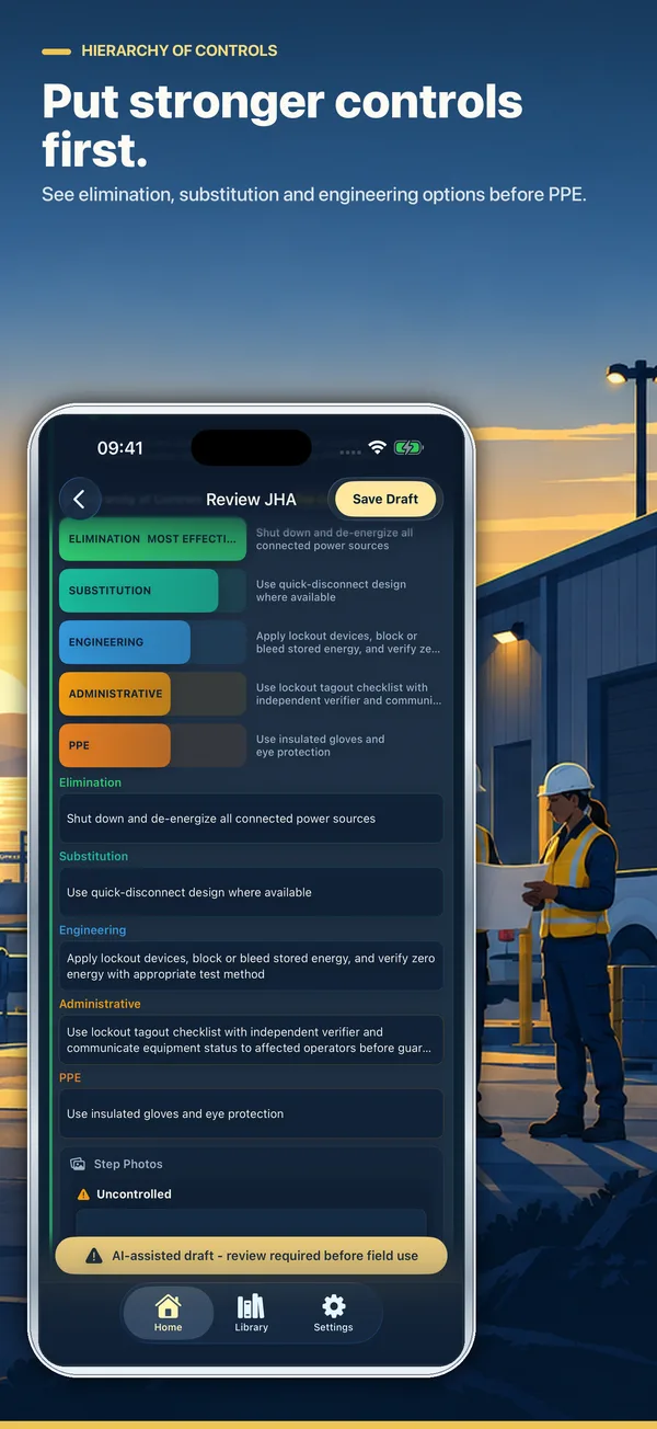 Put stronger controls first: controls ordered by the hierarchy of controls, from elimination down to PPE