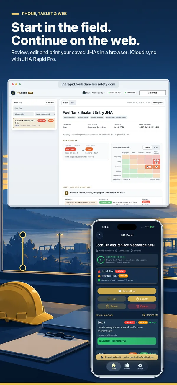Start in the field, continue on the web: a JHA open in JHA Rapid for Web beside the iPhone app