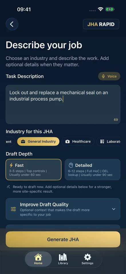 JHA Rapid app screen 1