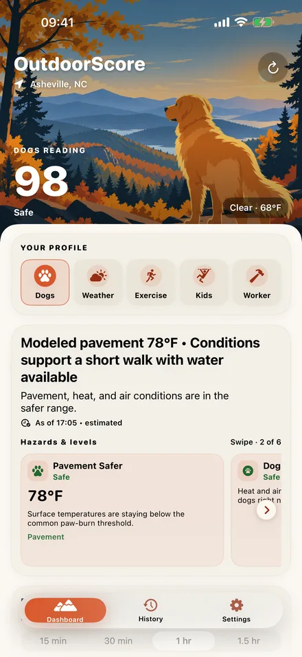OutdoorScore app screen 1