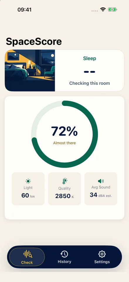 SpaceScore app screen 1